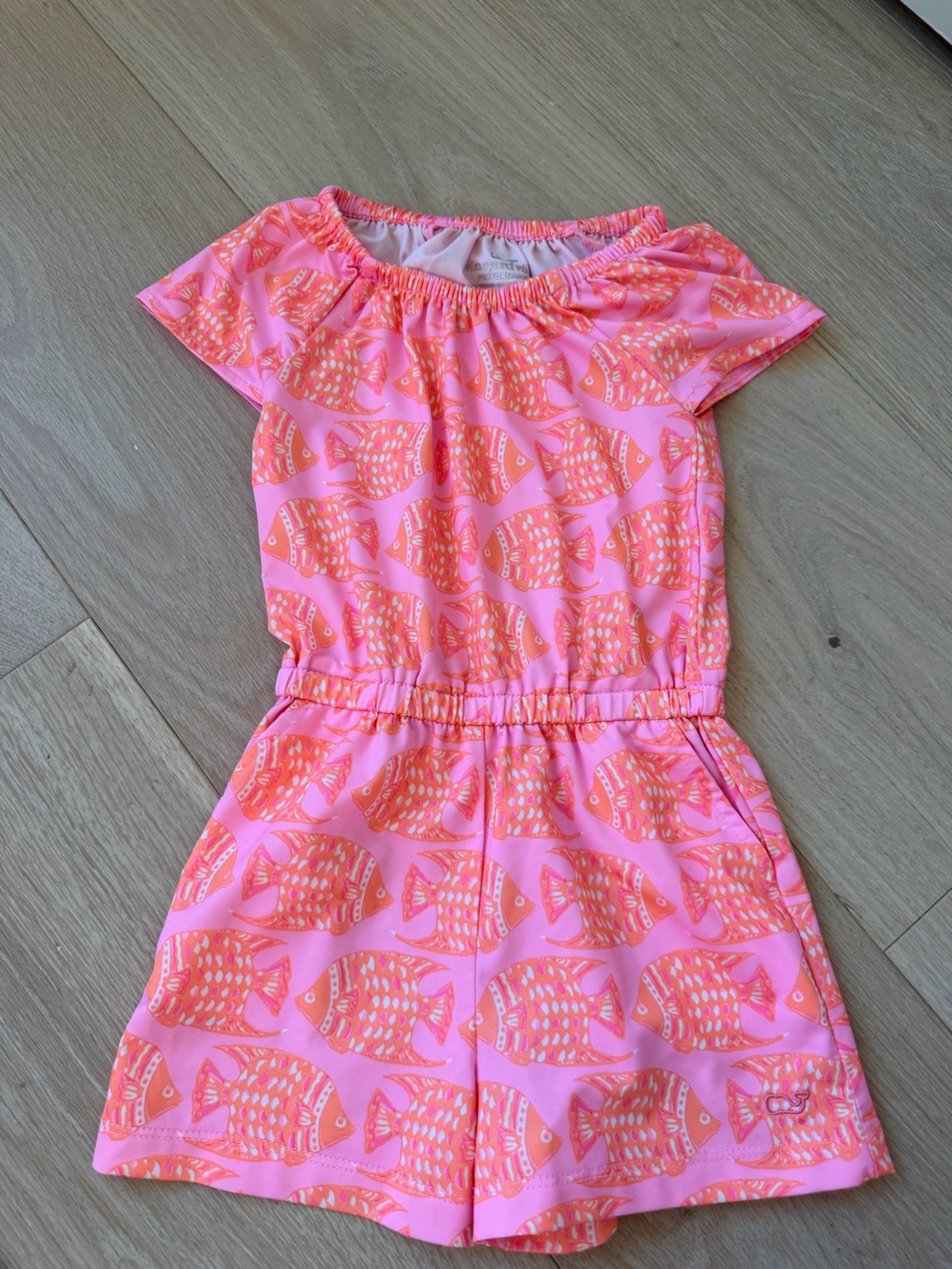 Vineyard Vines Pink & Coral Romper with Fish Motif
